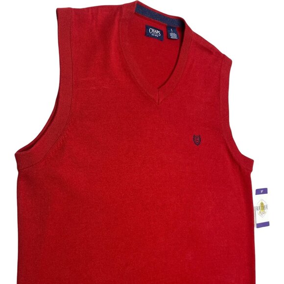 Chaps Mens M Red Sleeveless V-Neck Sweater Vest Embroidered Logo Preppy Casual - Picture 2 of 16